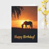 誕生日を祝う馬と夕焼けのカード カード (黄色い花)