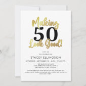 誕生日を素敵に 年齢を輝かせる ゴールド ブラック 招待状 (正面)