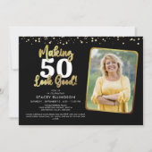 誕生日を素敵に 黒金 フォト バースデー 招待状 (正面)