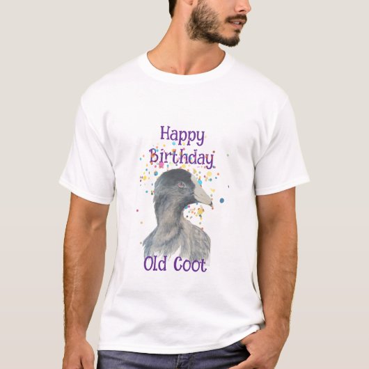 誕生日を迎えたオオバンの楽しいノベルティ動物柄 Tシャツ (正面)