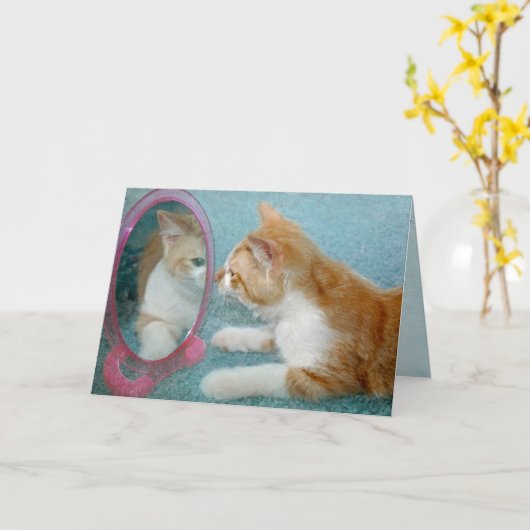 誕生日を迎えたトラ猫の老化ジョーク カード (黄色い花)