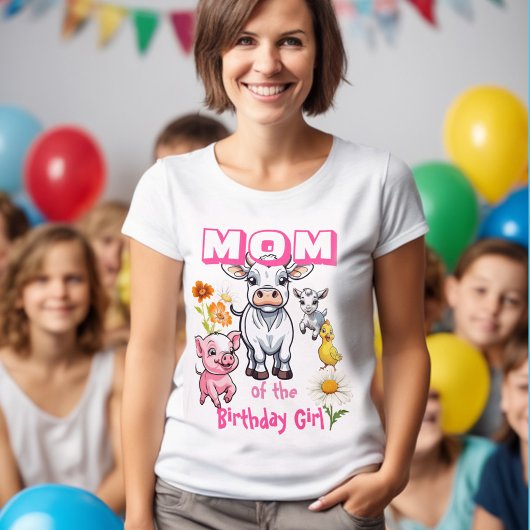 誕生日を迎えた女の子のママ 農場の動物パーティー Tシャツ