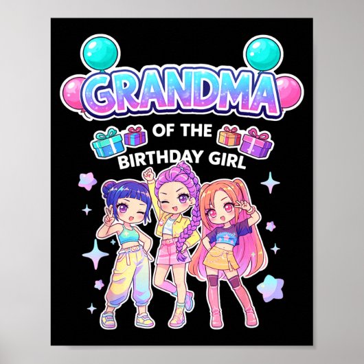 誕生日を迎えた女の子の祖母のかわいいちびキャラが面白い ポスター (正面)