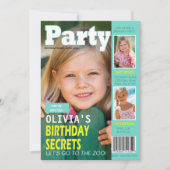 誕生日を迎えた女の子の雑誌の表紙 3枚の写真 パーティー 招待状 (正面)