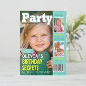 誕生日を迎えた女の子の雑誌の表紙 3枚の写真 パーティー 招待状 (スタンド正面)