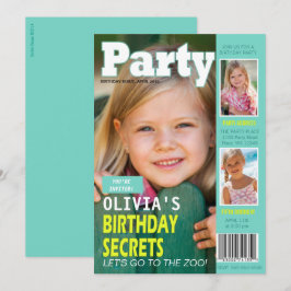 誕生日を迎えた女の子の雑誌の表紙 3枚の写真 パーティー 招待状
