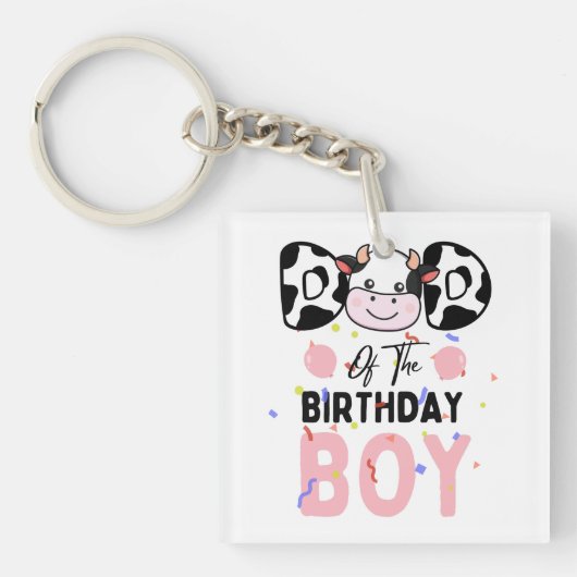 誕生日を迎えた少年のお父さん 牛の牧場 キーホルダー (正面)