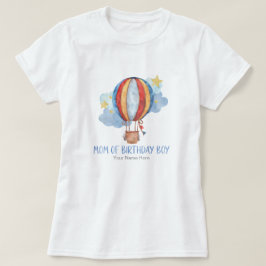 誕生日を迎えた王子様のお母さん 青 赤 熱気球 星 Tシャツ