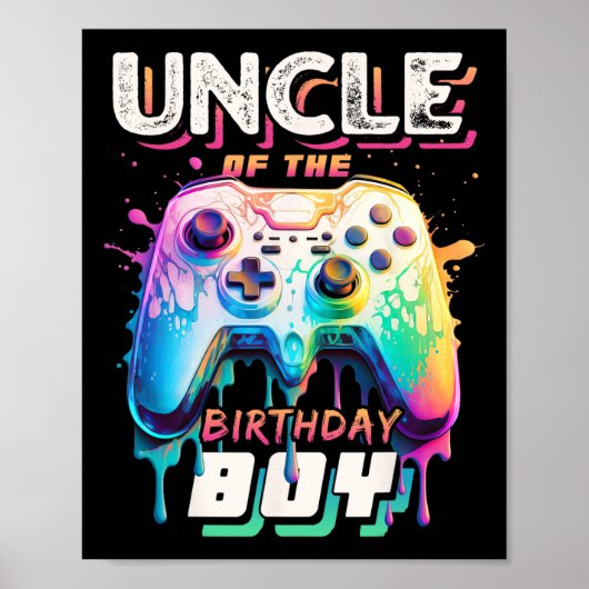誕生日を迎えた男の子のオジさんお揃いビデオゲーム 誕生日 ポスター (正面)
