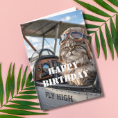 誕生日を迎えるネコのパイロット写真と飛行機の面白い航空グッズ カード