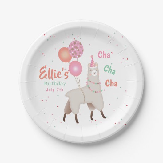 誕生日を迎えるラマ ペーパープレート (正面)