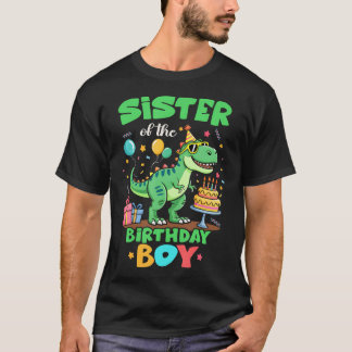 誕生日を迎える男の子の姉妹 ティラノサウルス 恐竜 ファミリー Tシャツ