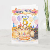 誕生日を迎える5歳の女の子 水彩画のかわいいデザイン カード (正面)