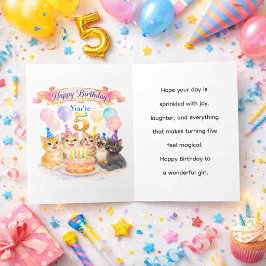 誕生日を迎える5歳の女の子 水彩画のかわいいデザイン カード