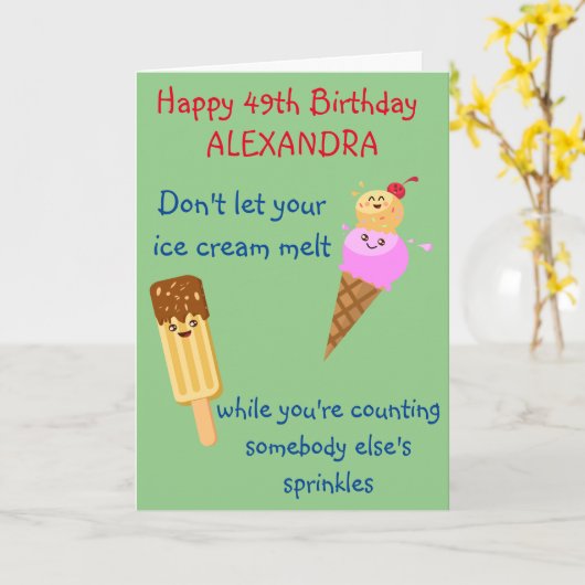 誕生日アイスおもしろいクリームスプレッルユーモアかわいい カード (黄色い花)