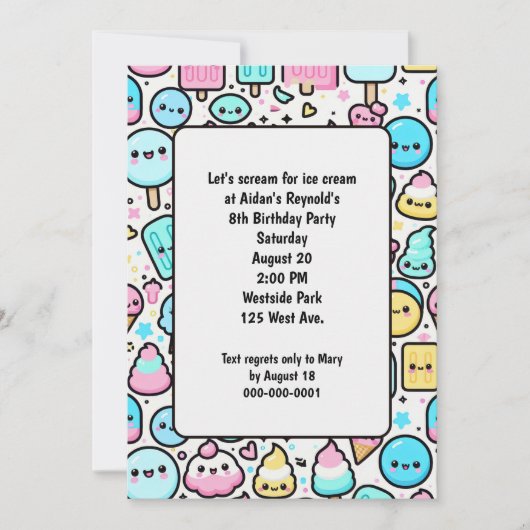 誕生日アイスクリームコーンとポプシクルドードル 招待状 (正面)