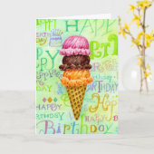 誕生日アイスクリームコーン3スクップスカード カード (黄色い花)