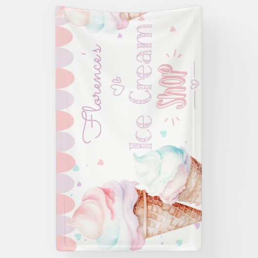 誕生日アイスクリームショップパステルピンク 横断幕 (縦)