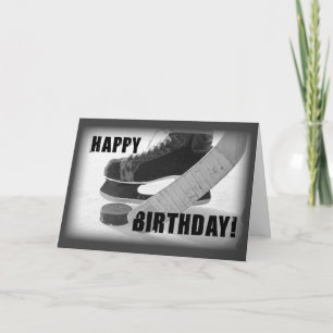 誕生日アイスホッケー、スティックとパック カード