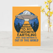 誕生日アウトこの世界のおもしろいエイリアンUFO カード (黄色い花)