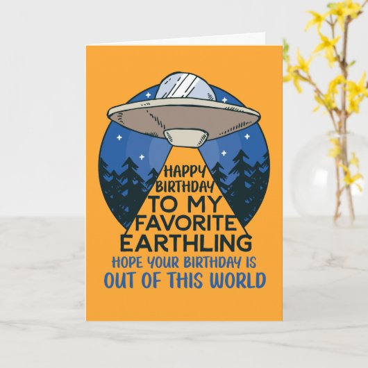 誕生日アウトこの世界のおもしろいエイリアンUFO カード (黄色い花)