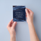 誕生日アゲート大理石ブルーバラ予算の招待 チラシ (手)