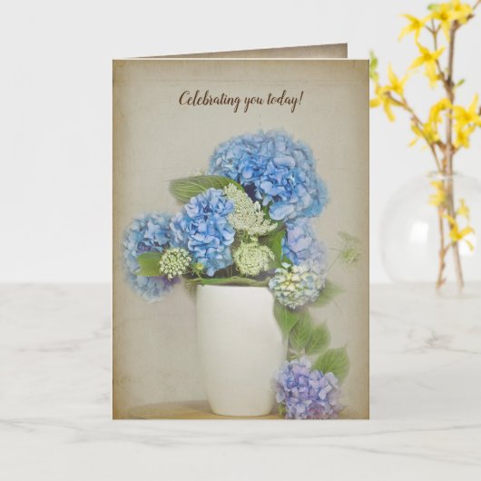 誕生日アジサイとクイーンアンズレースブーケ カード (黄色い花)