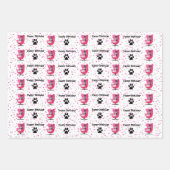 誕生日アトミック猫ピンクの椅子の手がドットをプリント ラッピングペーパーシート (正面3)