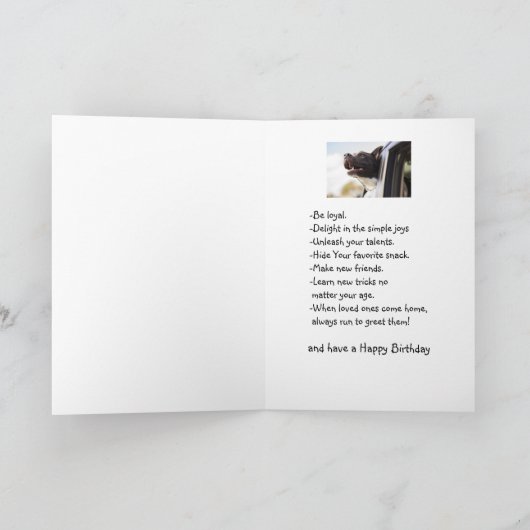 誕生日アドバイスの犬のおもしろいのユーモア カード (内部)