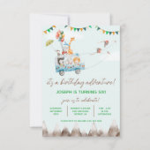 誕生日アドベンチャー飛んでいる、動物、誕生日 招待状 (正面)