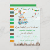 誕生日アドベンチャー飛んでいる、動物、誕生日 招待状 (正面/裏面)