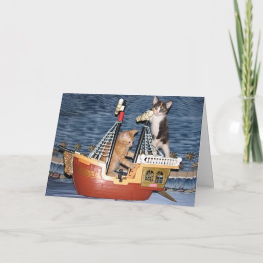 誕生日アドベンチャー – ネコ/キットン誕生日カード カード (正面)