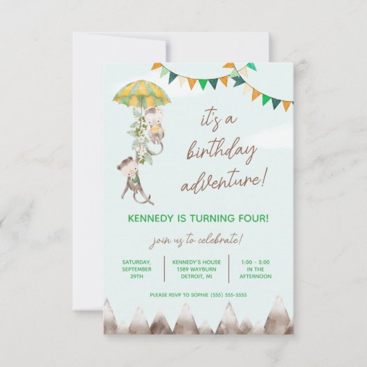誕生日アドベンチャー　山　猿　誕生日 招待状 (正面)