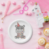 誕生日アニマルカワイトヒッポ子供へバースデーパーティー ペーパープレート (パーティー)