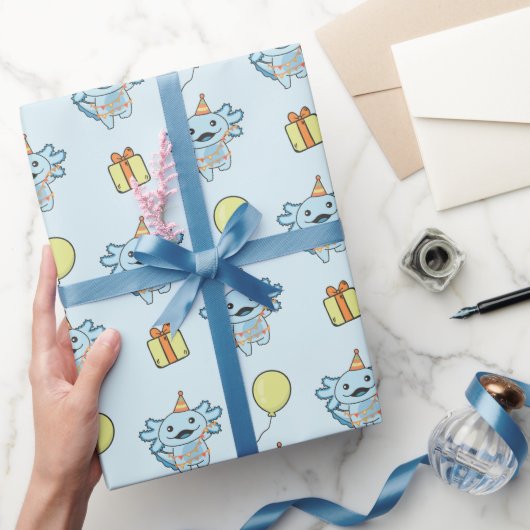 誕生日アニマルキュートアクソロトル子供の誕生日パーティー ラッピングペーパー (ギフト)