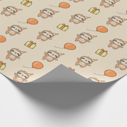 誕生日アニマルキュートスロース子供の誕生日パーティー ラッピングペーパー (角)