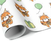 誕生日アニマルキュートレッドパンダ子供の誕生日パーティー ラッピングペーパー (ロールコーナー)