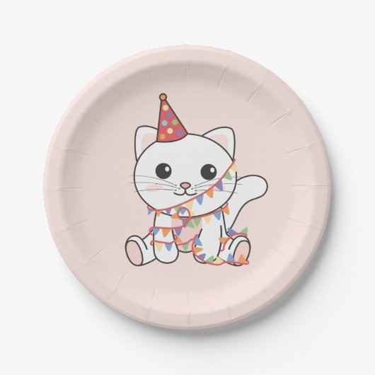誕生日アニマルキュート猫子供へ誕生パーティー ペーパープレート (正面)
