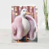 誕生日アヒルがピンクの毛皮のコートを着る カード (正面)
