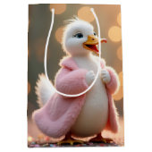 誕生日アヒルのピンクの毛皮のコート ミディアムペーパーバッグ (正面)