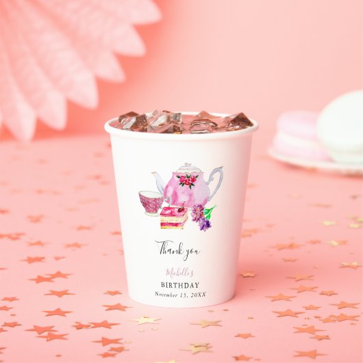 誕生日アフターヌンティーパーティースクリプエレガントトピンク 紙コップ (インサイチュ)