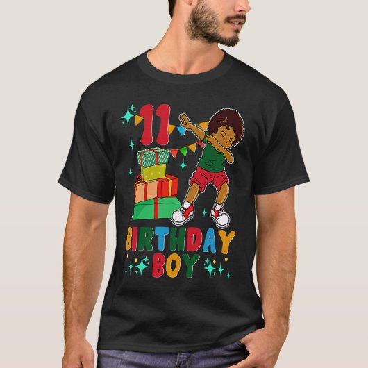 誕生日アフリカンアメリカン・ボーイ11誕生日・ヤング Tシャツ (正面)