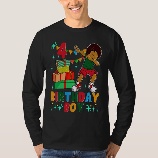 誕生日アフリカンアメリカン・ボーイ4th誕生日ヤングB Tシャツ (正面)