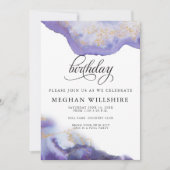 誕生日アメジストウォーターカラーゲード 招待状 (正面)