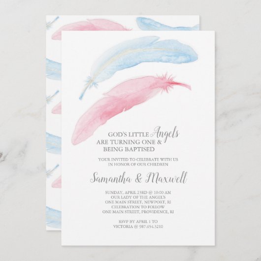 誕生日アンドバプティスリトルエンジェル招待状 招待状 (正面/裏面)