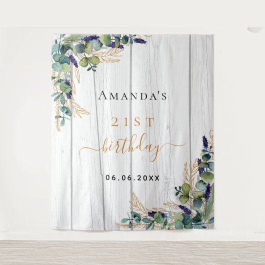 誕生日イウカリプトスのグリーンラスティックウッドネーム タペストリー (正面)