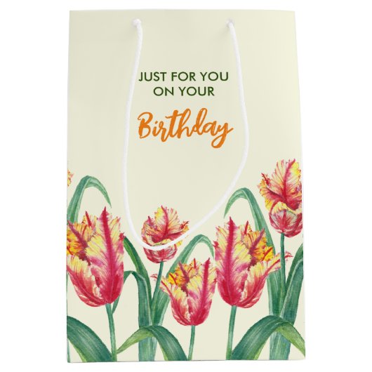 誕生日イエローオウムのチューリップフローラのためだけに ミディアムペーパーバッグ (正面)