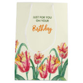 誕生日イエローオウムのチューリップフローラのためだけに ミディアムペーパーバッグ (裏面)