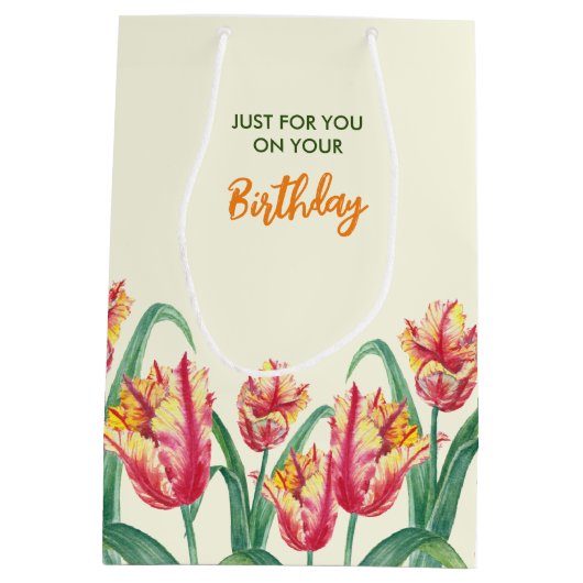 誕生日イエローオウムのチューリップフローラのためだけに ミディアムペーパーバッグ (裏面)