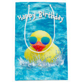 誕生日イエローダックとサングラス ミディアムペーパーバッグ (正面)